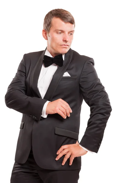 Elegant gentleman isolerad på vita bak — Stockfoto