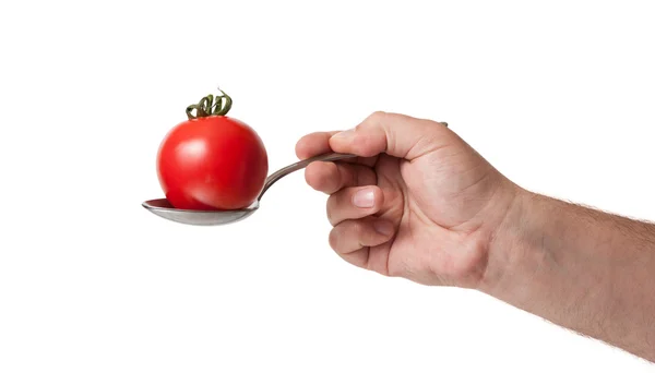 Eine Tomate in einem Spoo — Stockfoto