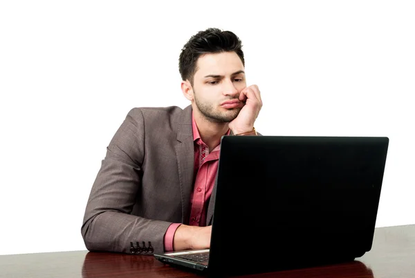 Young lawyer reading new laws on his lapto Royalty Free Stock Photos