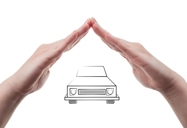 Car insurance concept using protective hands — Stock Photo, Image