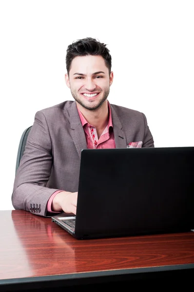 Happy business man with a lapto — Stock Photo, Image