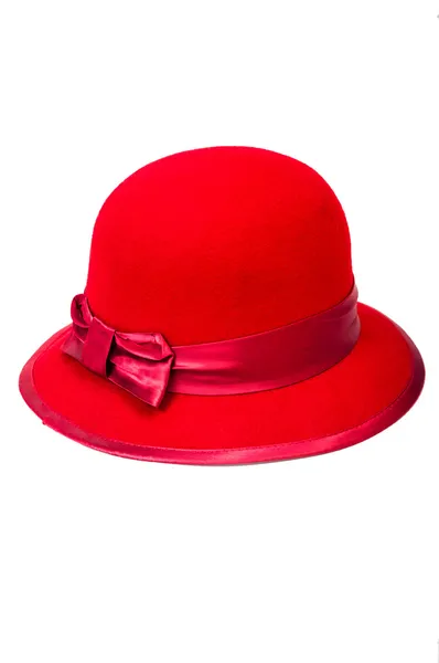 Красная шляпа для женщин, изолированных на белой спине — стоковое фото