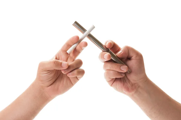 Duel between electronic cigarette and normal on — Stock Photo, Image
