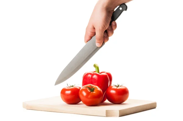 Tomates e pimenta vermelha pronto para ser cutte — Fotografia de Stock