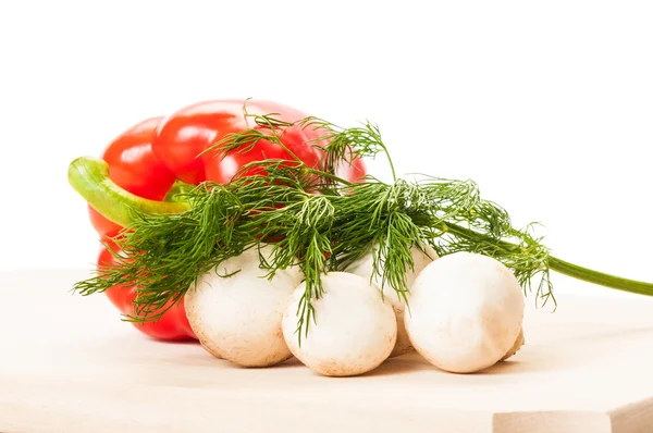 Pimienta roja, champiñones y dil — Foto de Stock