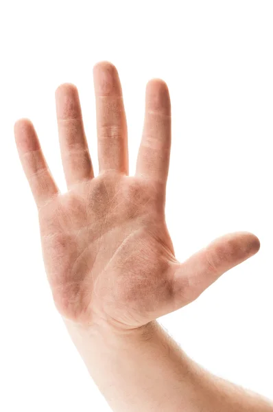 Dirty hand showing stop sig — Stock Photo, Image