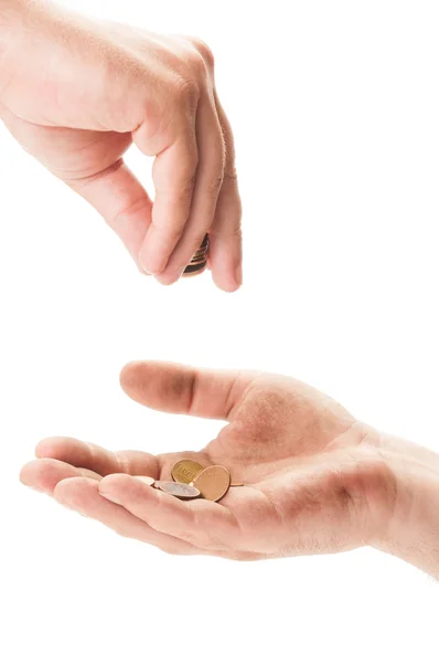 Homeless beggar receiving coin — Stock Photo, Image