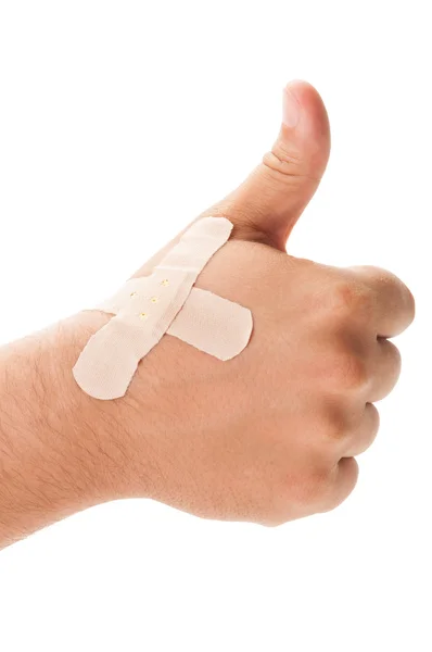 Patched hand showing OK sig — Stock Photo, Image