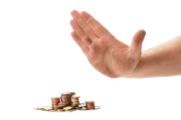 Beggar hand refusing coin — Stock Photo, Image