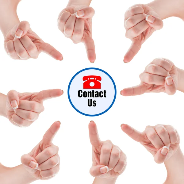 Finger pointing on contact us — Stock Photo, Image