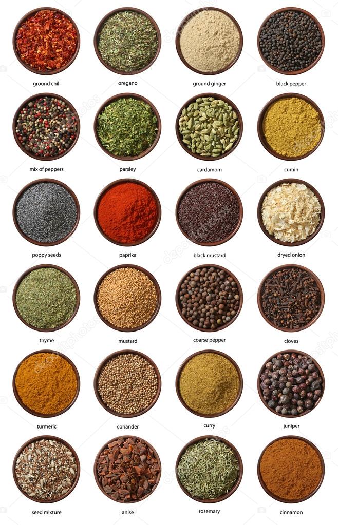 Different spices isolated on white background. Large Image