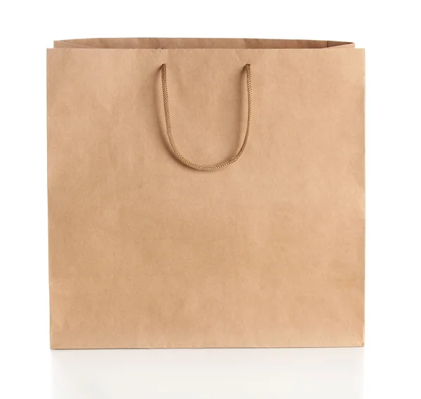 Paper shopping bag with handles over white background. — Stock Photo, Image