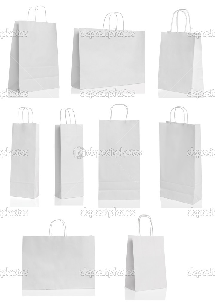 Various paper shopping bags isolated over white background