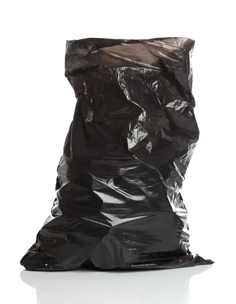 Black garbage bag isolated over white bacground — Stock Photo, Image