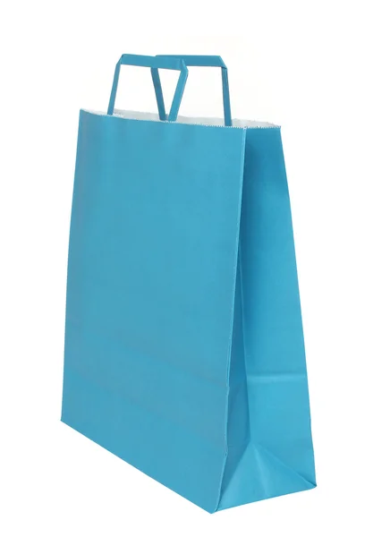 Saco de compras azul papper isolado sobre fundo branco — Fotografia de Stock
