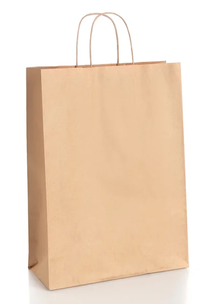 Paper shopping bag with handles over white background. — Stock Photo, Image