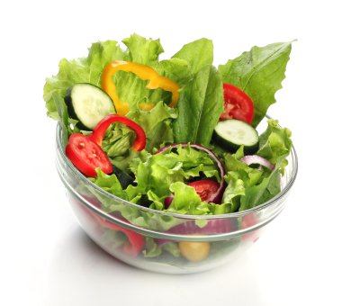 üzerinde beyaz bitti izole bir kase lezzetli salata