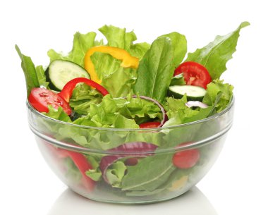 üzerinde beyaz bitti izole bir kase lezzetli salata