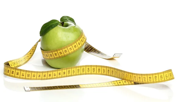 Healthy green apple and a measuring tape isolated — Stock Photo, Image