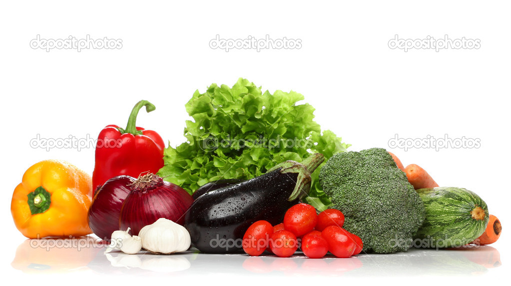 Delicious group of healthy vegetables over white