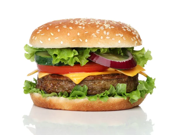 Lekkere hamburger geïsoleerd op witte achtergrond — Stockfoto