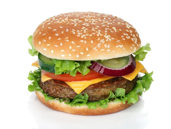 Lekkere hamburger geïsoleerd op witte achtergrond — Stockfoto