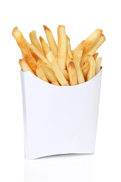 Franse frietjes in een wit vak geïsoleerd — Stockfoto