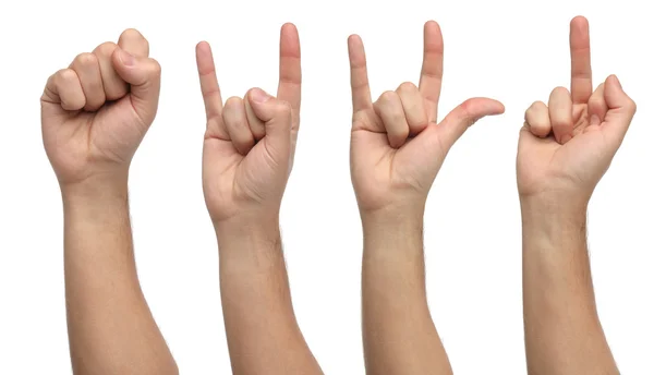 Négy különböző kéz jelek elszigetelt fehér — Stock Fotó