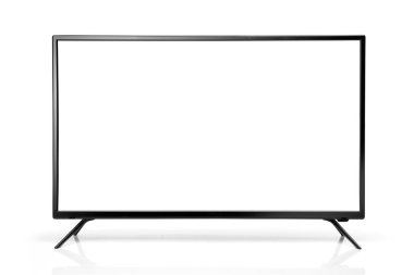 Beyaz arka plan üzerinde izole siyah Led tv televizyon ekranı boş