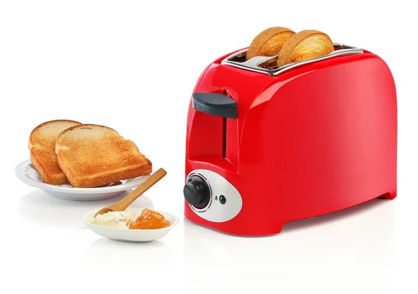 Toaster Mit Brot Auf Weißem Hintergrund — Stockfoto
