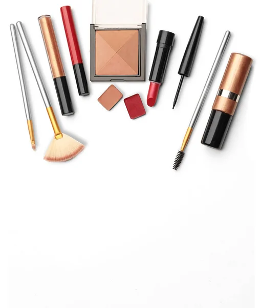 Maquillaje Productos Cosmética Profesional Sobre Fondo Blanco Imagen Con Espacio —  Fotos de Stock