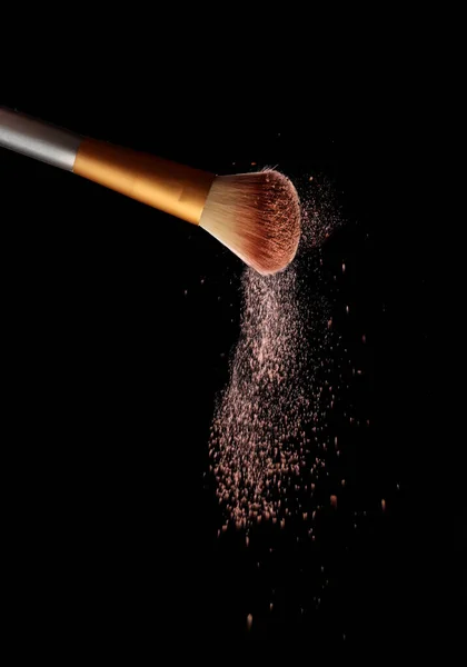 Make Brush Cosmetic Powder Splash Black Background Splash Image — Stock Photo, Image