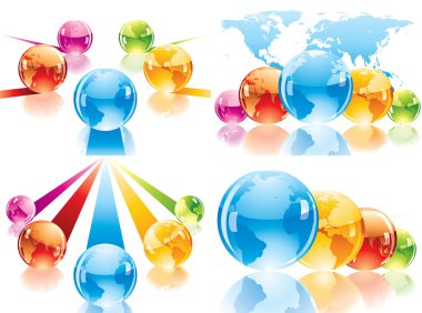 dört kompozisyon küre ve Dünya Haritası