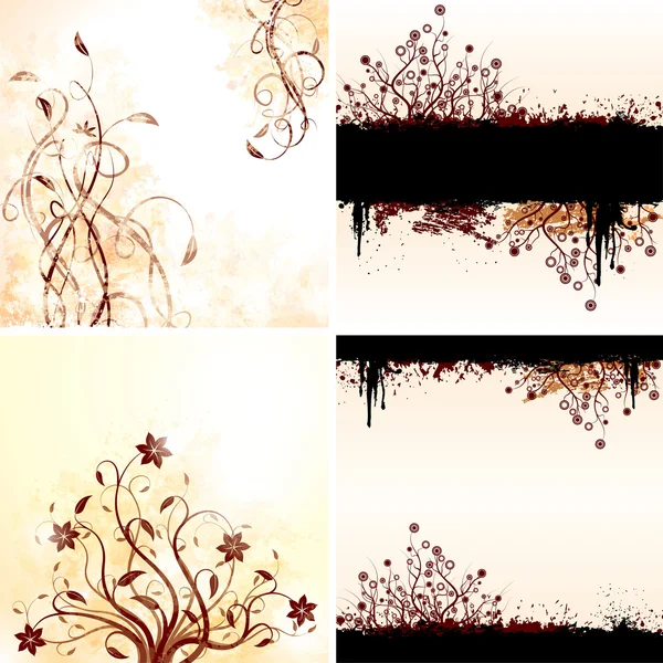 Conjunto vectorial de fondos florales grunge — Archivo Imágenes Vectoriales