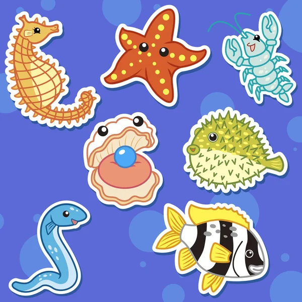 Cute sea animal stickers05 — Stock Vector