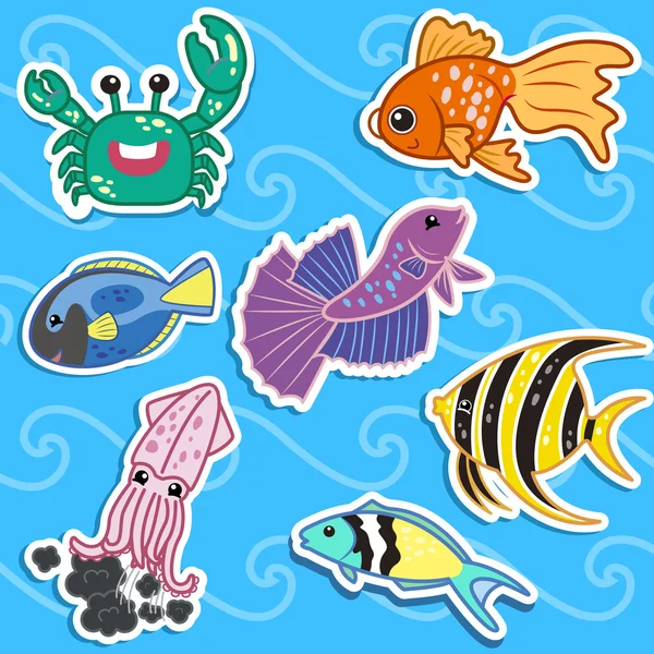 Cute sea animal stickers04 — Stock Vector