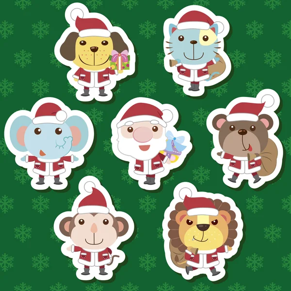 Boże Narodzenie cute kreskówki zwierząt Santa Claus zestaw — Wektor stockowy