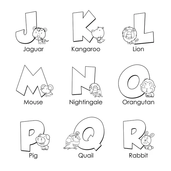 Kleuren alfabet voor kinderen, j r — Stockvector