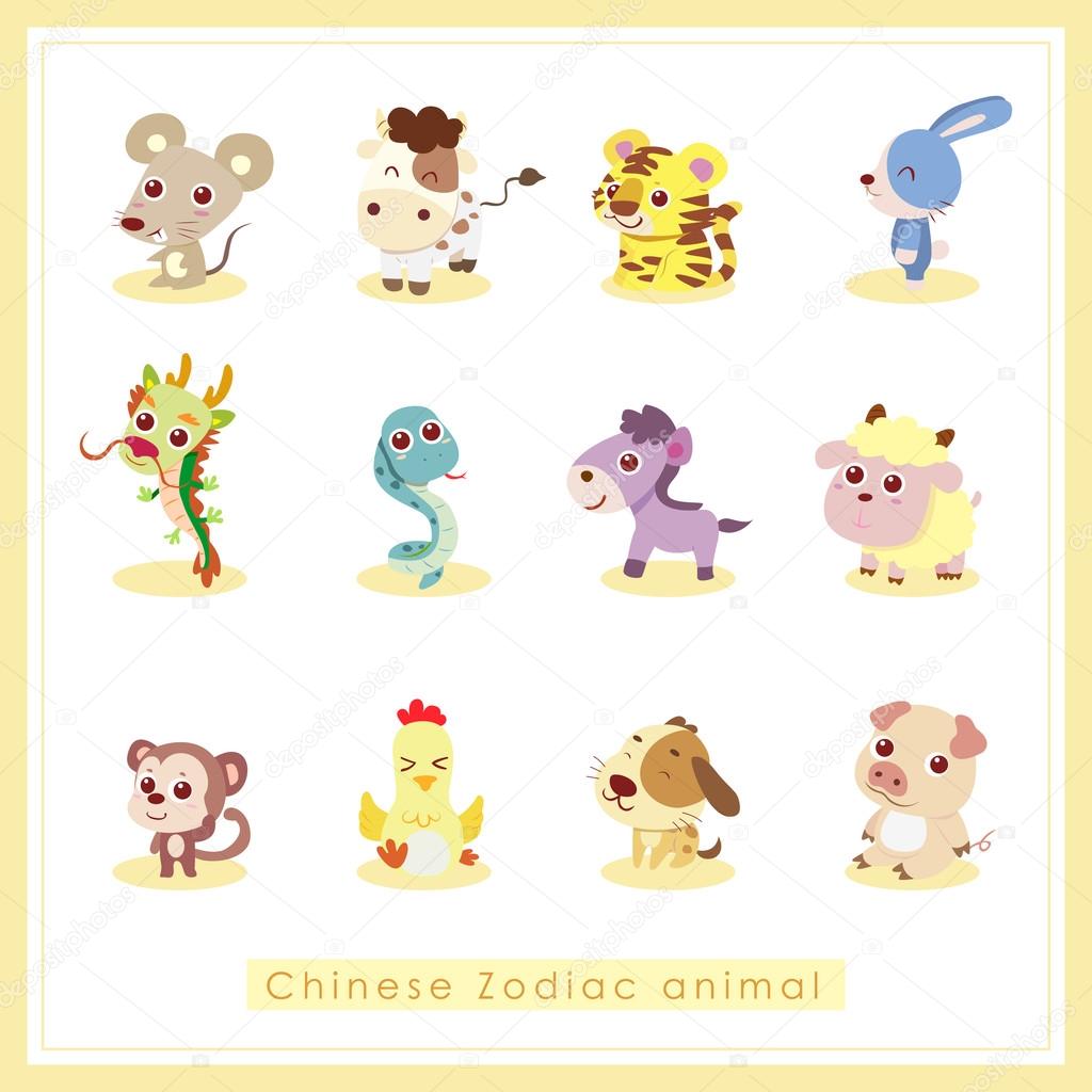 12 cartoon Chinese Zodiac animal stickers