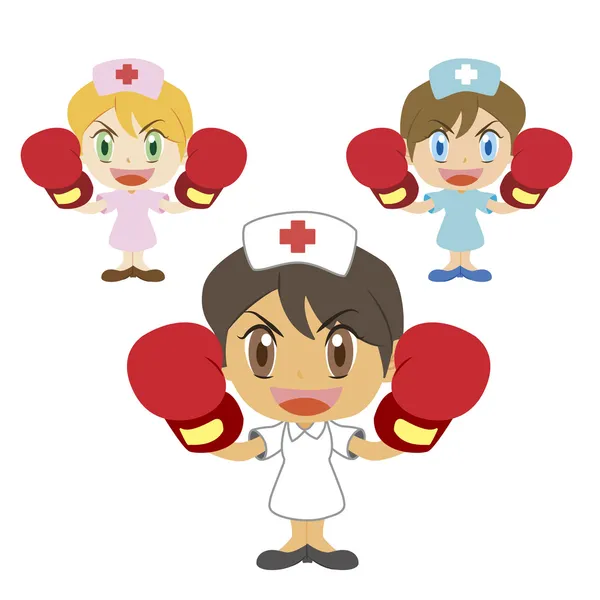 Enfermeira levanta suas luvas de boxe — Vetor de Stock