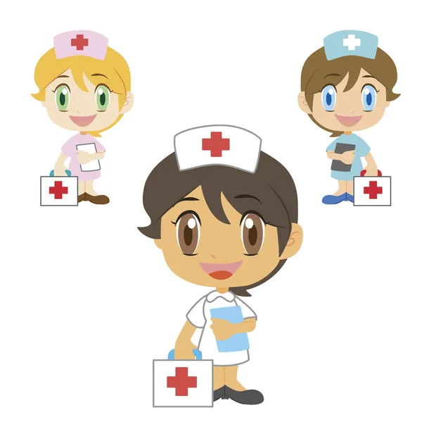 Enfermeira com kit de primeiros socorros — Vetor de Stock