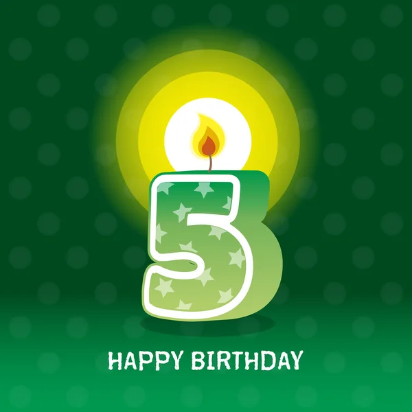 Carte d'anniversaire, cinquième anniversaire avec bougie — Image vectorielle