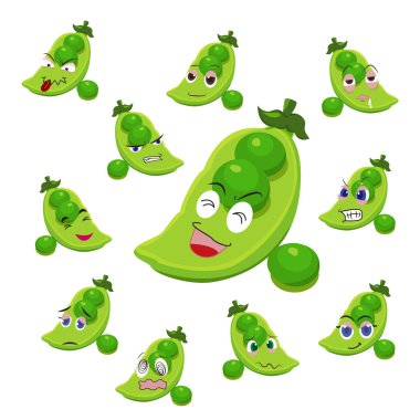 Pea cartoon with many expressions clipart
