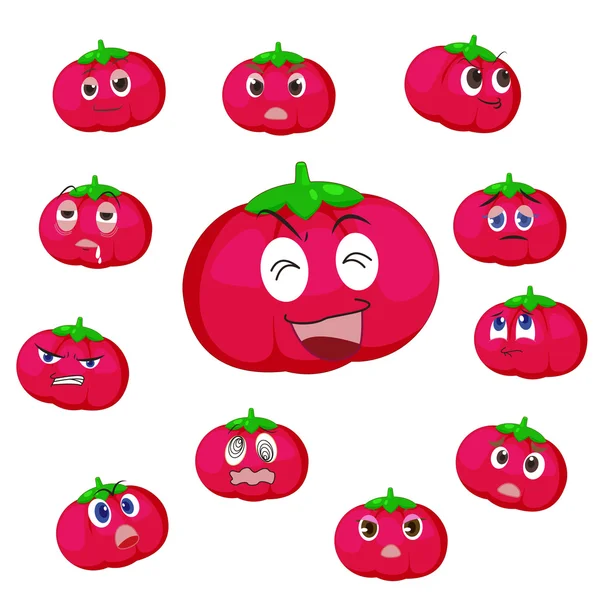 Tomato cartoon with many expressions — Stock Vector