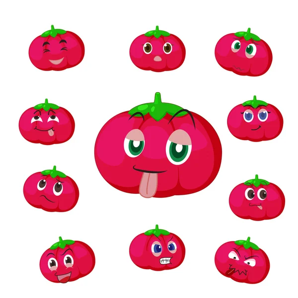 Kartun tomat dengan banyak ekspresi - Stok Vektor