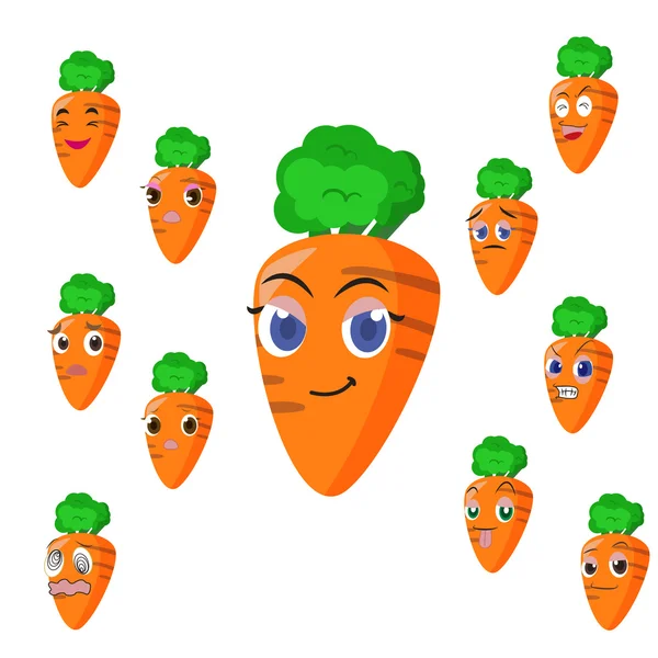Морковь мультфильм со многими выражениями — стоковый вектор