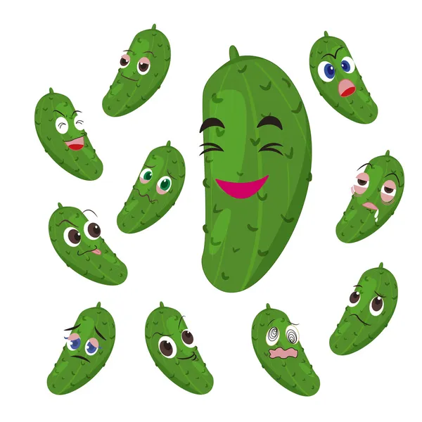 Cucumber cartoon with many expressions — Stock Vector