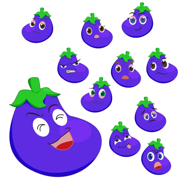 Eggplant cartoon with many expressions — Stock Vector