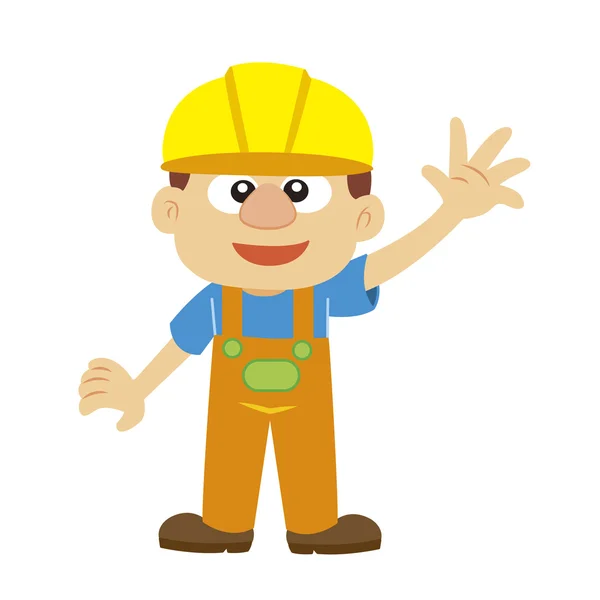 Ilustración vectorial de un constructor en casco amarillo — Vector de stock