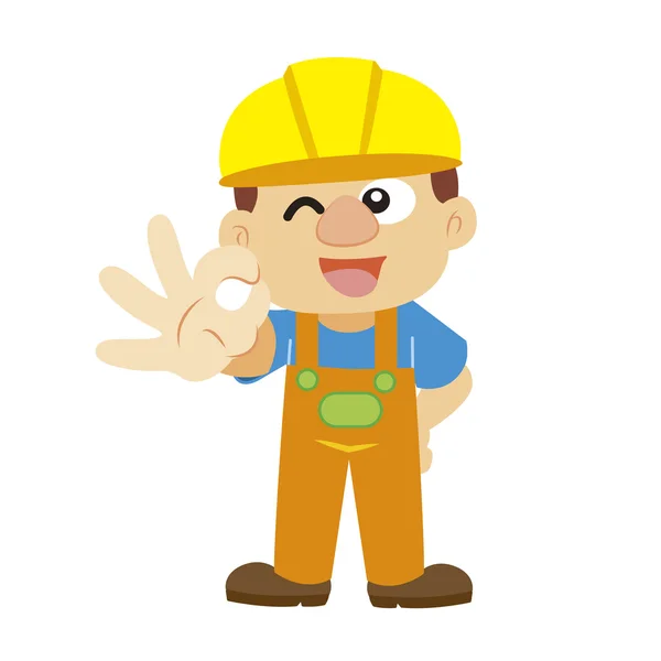 Ilustración vectorial de un constructor en casco amarillo — Vector de stock